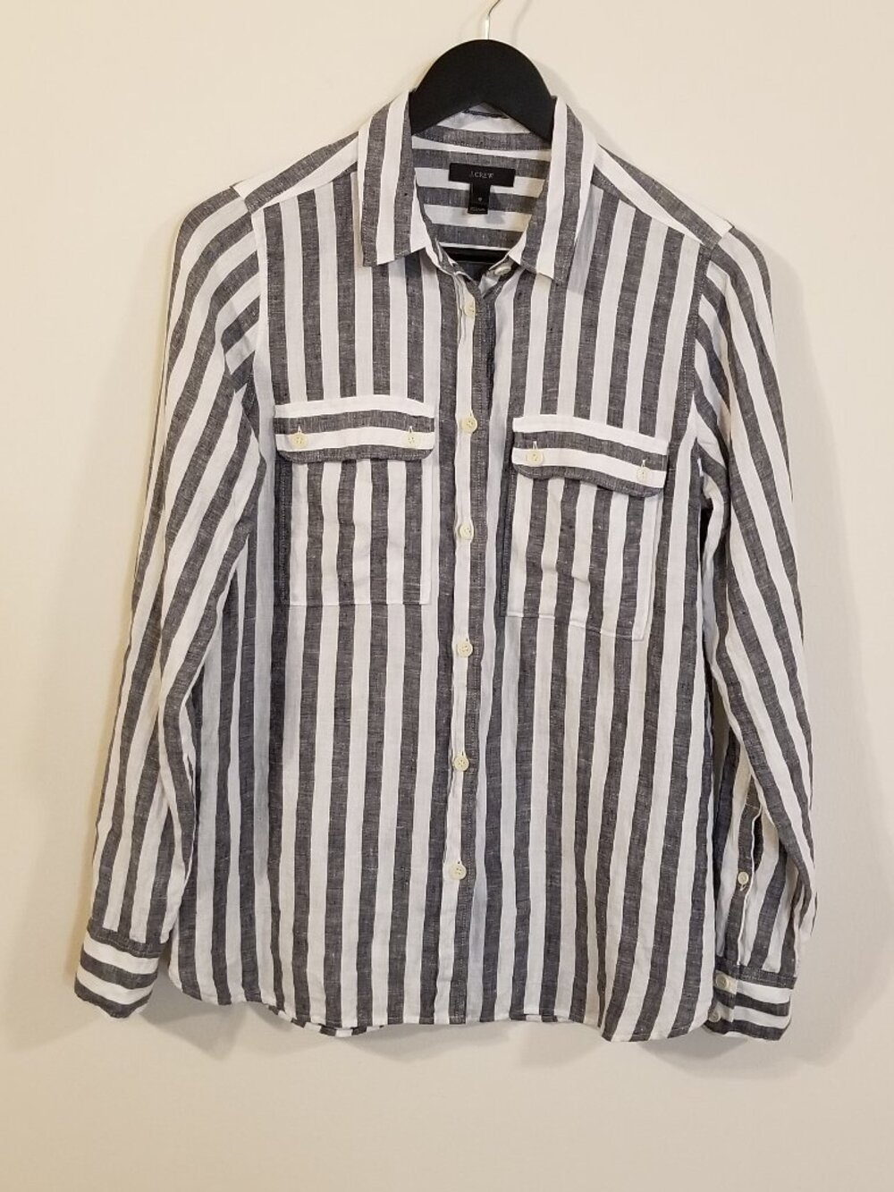 J. Crew Women’s Striped 100% Linen Button Down Shirt – Sz 6